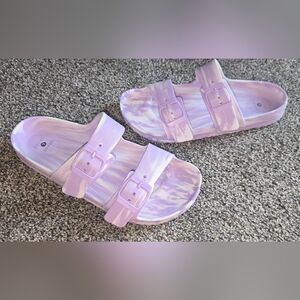 Shade And Shore Sandals Womens 8 Neida Casual Two Strap Buckle Slide Purple EVA